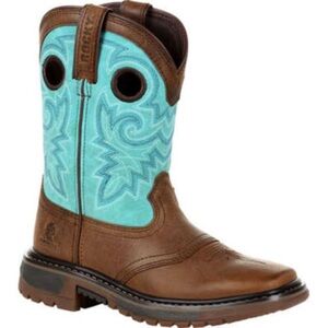 Rocky Brown Leather Boot with Turquoise Embroidery